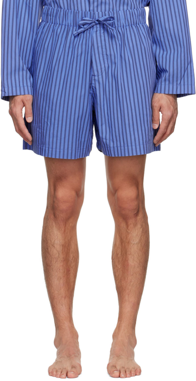 Shop Tekla Blue Organic Cotton Pyjama Shorts In Boro Stripes - Core