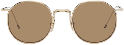 Shop Thom Browne Gold Tb125 Sunglasses In White Gold/brown