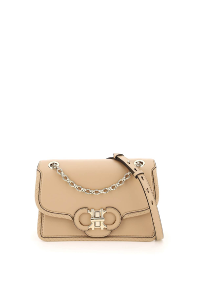 Shop Ferragamo Salvatore  Leather Gancini Bag In Beige