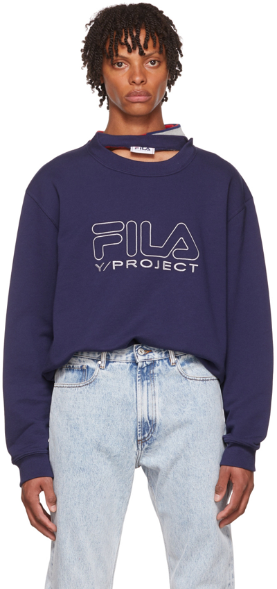 Y/project X Fila Three-collar Cutout Cotton Sweatshirt In Navy