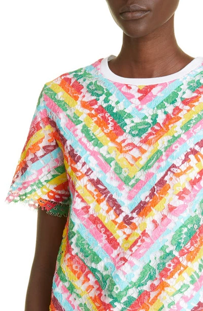 Shop Valentino Chevron Stripe Lace T-shirt In Multicolor