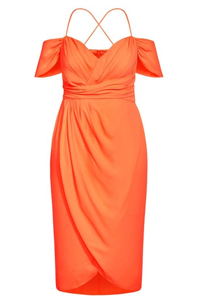 Shop City Chic Entwine Cold Shoulder Dress In Neon Coral