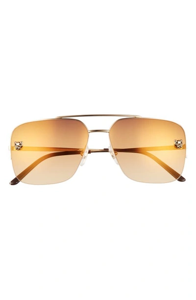 Shop Cartier 59mm Tinted Aviator Sunglasses In Gold