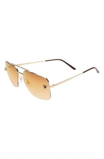 Shop Cartier 59mm Tinted Aviator Sunglasses In Gold