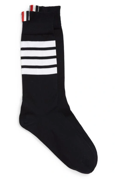 Shop Thom Browne 4-bar Cotton Blend Mid Calf Socks In Navy