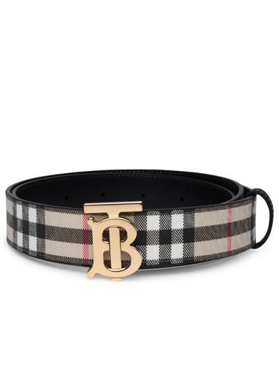 Shop Burberry Tb Leather Blend Belt In Beige