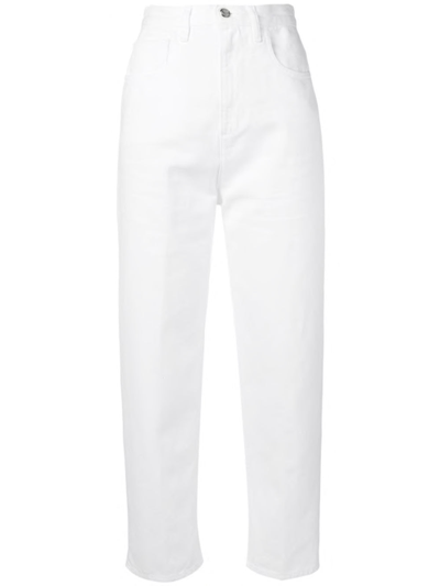 Shop Moncler Mom Fit Straight Leg Logo Jeans In White