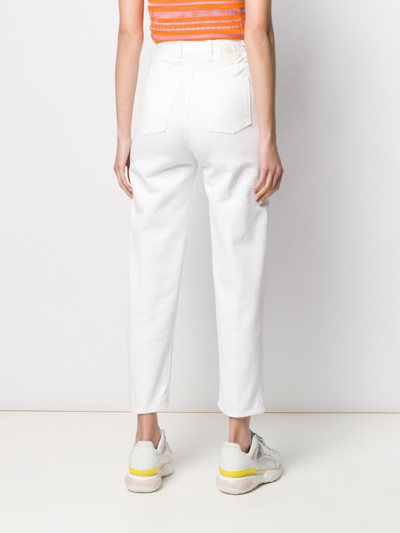 Shop Moncler Mom Fit Straight Leg Logo Jeans In White