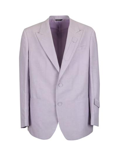 Shop Fendi Single-breasted Linen Jacket With Embroidered Logo Lettering In Lilac
