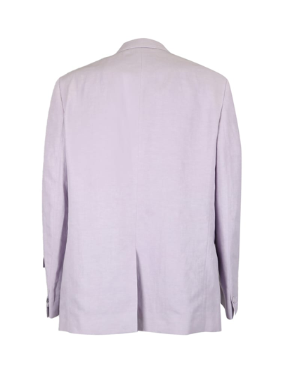 Shop Fendi Single-breasted Linen Jacket With Embroidered Logo Lettering In Lilac