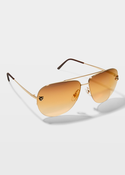 Shop Cartier Panther Metal Aviator Sunglasses In 010 Golden