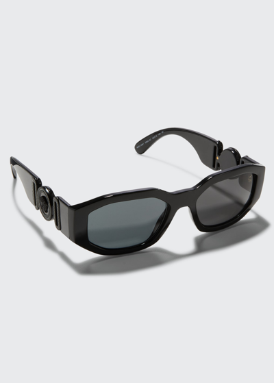Shop Versace Men's Clans Medusa Biggie Sunglasses In Dark Grey