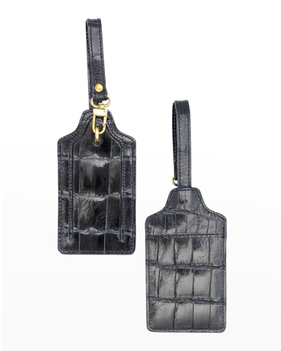 Shop Abas Two Alligator Luggage Tag Set In Midnight
