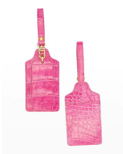 Shop Abas Two Alligator Luggage Tag Set In Pure Pink