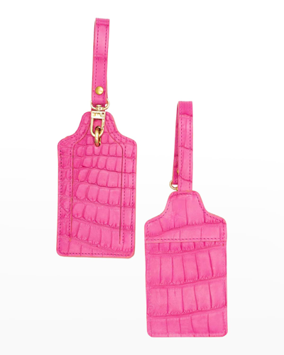 Shop Abas Two Polished Matte Alligator Luggage Tag Set In Blush Pink