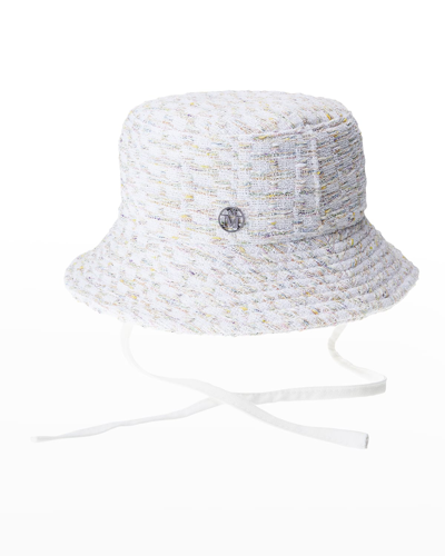 Shop Maison Michel Angele Tweed Bucket Hat W/ Straps In Multi