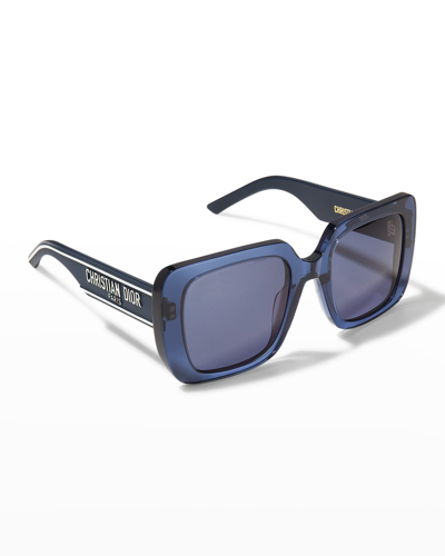 Shop Dior Logo Square Acetate Sunglasses In Shiny Blue / Blue