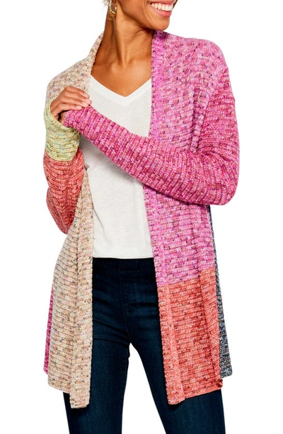 Shop Nic + Zoe Happy Zappy Colorblock Marled Cardigan In Pink Multi