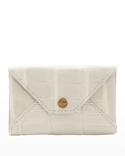 Shop Abas Envelope Flap Polished Matte Alligator & Leather Card Case In White