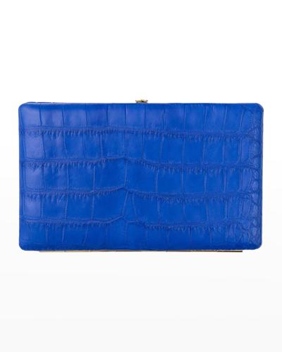 Shop Abas Polished Matte Cache Frame Alligator Wallet In Electric Blue