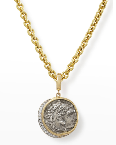 Shop Jorge Adeler Unisex Alexander The Great Coin Pendant W/ Diamonds In Yellow Gold