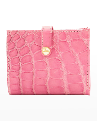 Shop Abas Mini Polished Matte Alligator Bifold Wallet In Blush Pink