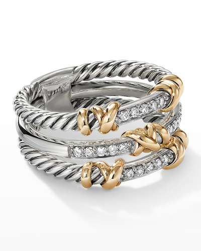 Shop David Yurman Helena Ring With Diamonds And 18k Gold In Silver, 12mm In Yellow/silver