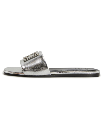 Shop Givenchy 4g Metallic Leather Flat Sandals In 040-silvery