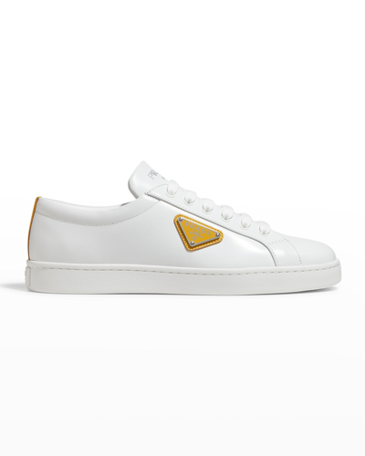 Shop Prada Lane Bicolor Logo Sneakers In B.cosolei