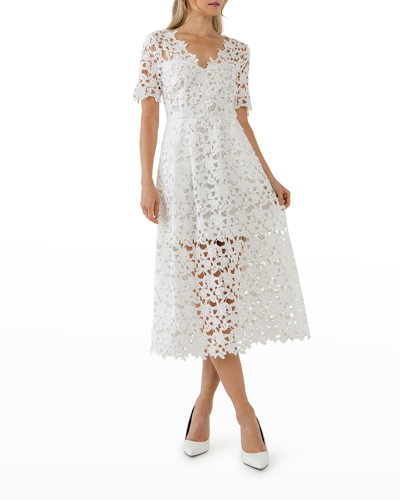 Shop Endless Rose Sheer Lace Cut-out A-line Midi Dress In White