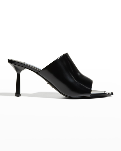 Shop Prada Leather Stiletto Slide Mules In Nero