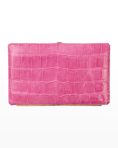 Shop Abas Cache Frame Alligator Wallet In Pure Pink