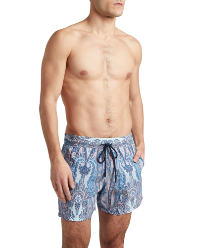 Shop Etro Men's Paisley Swim Shorts In Navy