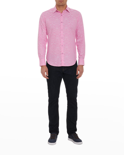 Shop Robert Graham Men's Highland Stretch Cotton Jacquard Sport Shirt In Lt Pink