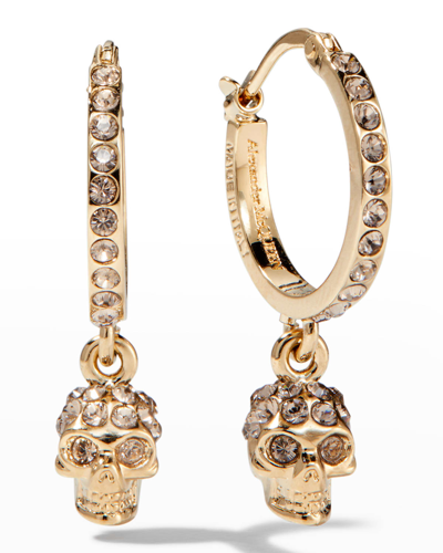 Shop Alexander Mcqueen Pave Skull Hoop Drop Earrings, Gold In Purplmetal