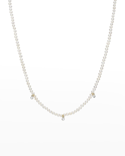 Shop Zoe Lev Jewelry Pearl Strand With Diamond Bezel Necklace