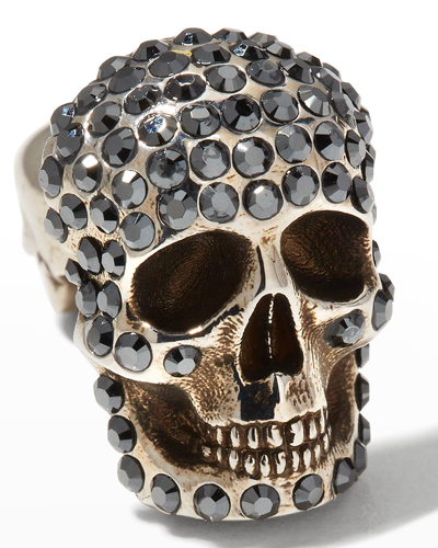 Shop Alexander Mcqueen Pave Skull Earring, Single In Blkgunmetl