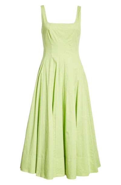 Shop Staud Wells Stretch Cotton Poplin Midi Fit & Flare Dress In Lime