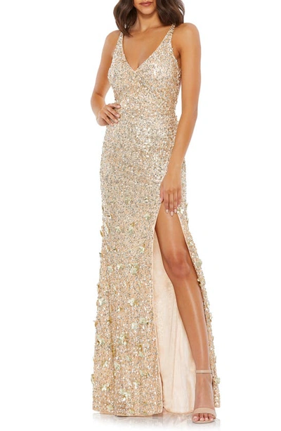Shop Mac Duggal Sequin V-neck Gown In Nude Silver