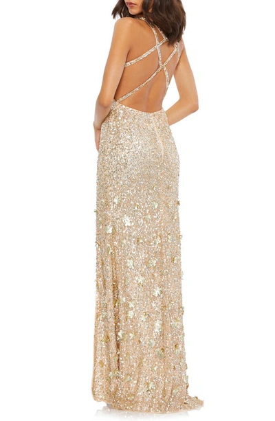 Shop Mac Duggal Sequin V-neck Gown In Nude Silver