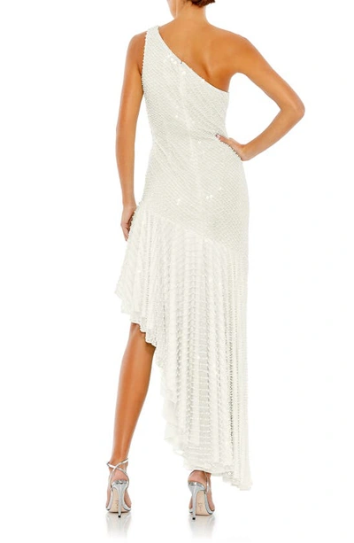 Mac Duggal Imitation Pearl One-shoulder Asymmetric Gown In White