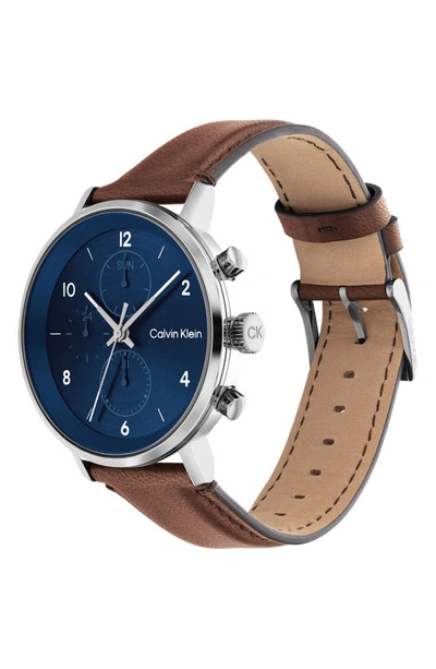 Shop Calvin Klein Chronograph Leather Strap Watch, 44mm In Blue