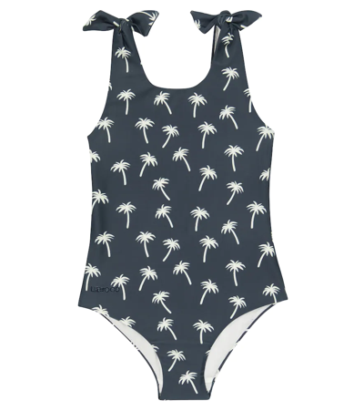 Shop Liewood Bitte Printed Swimsuit In Palms/ Dark Blue