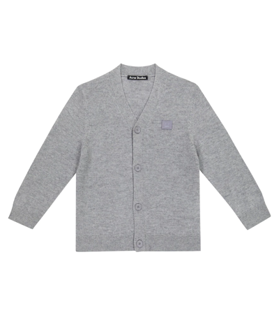 Shop Acne Studios Face Wool Cardigan In Grey Melange