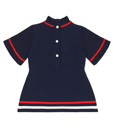 Shop Burberry Baby Intarsia Wool-blend Dress In Navy
