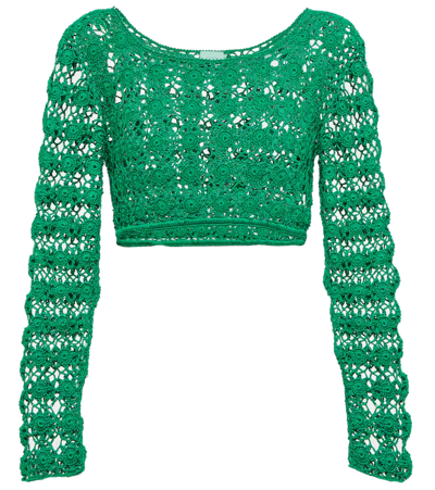 Shop Anna Kosturova Bella Crochet Cotton Crop Top In Green