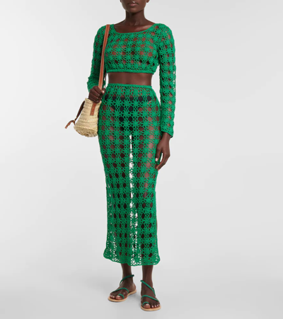Shop Anna Kosturova Bella Crochet Cotton Crop Top In Green