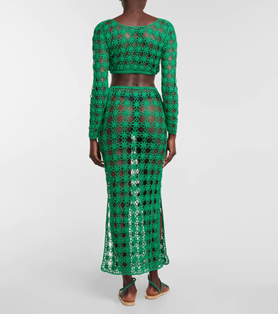 Anna Kosturova Bella Crochet Cotton Crop Top In Green