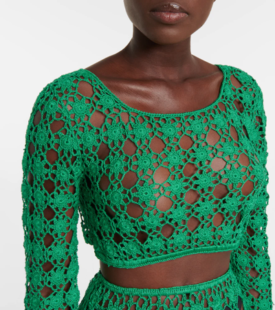 Shop Anna Kosturova Bella Crochet Cotton Crop Top In Green