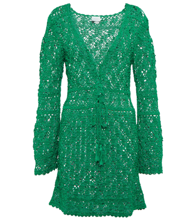 Shop Anna Kosturova Bianca Crochet Cotton Minidress In Green